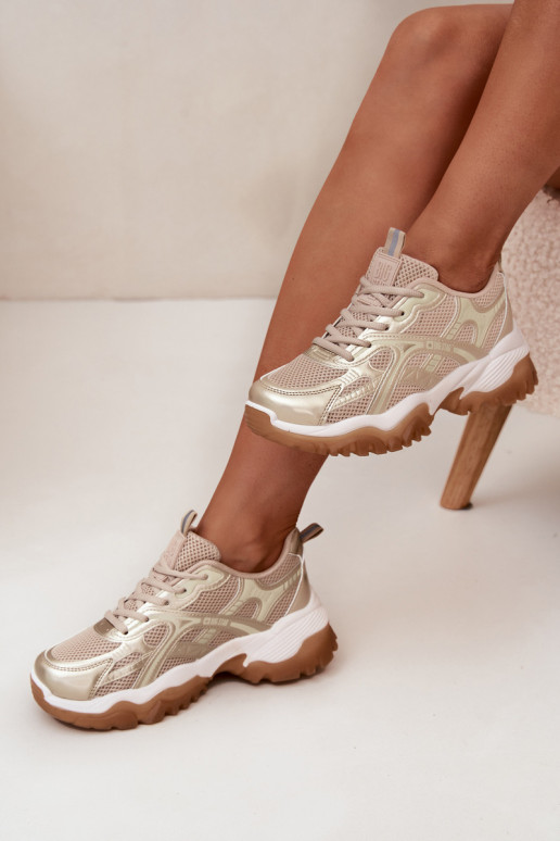 tênis À modalo de tênis Feminino Big Star SS274014 HI-POLY SYSTEM bege-cor dourada