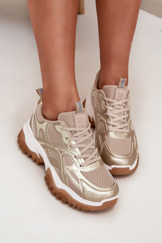 tênis À modalo de tênis Feminino Big Star SS274014 HI-POLY SYSTEM bege-cor dourada