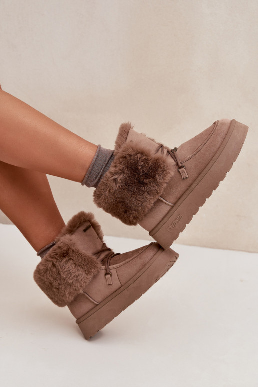 Botas de neve Feminino com uma plataforma com um casaco de pele I EMiązaniem Big Star SS274114 bege