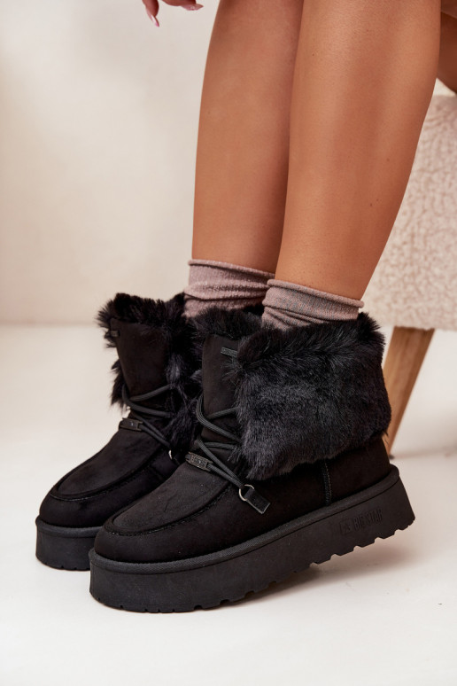 Botas de neve Feminino com uma plataforma com um casaco de pele I EMiązaniem Big Star SS274113 cor preta