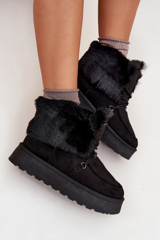 Botas de neve Feminino com uma plataforma com um casaco de pele I EMiązaniem Big Star SS274113 cor preta