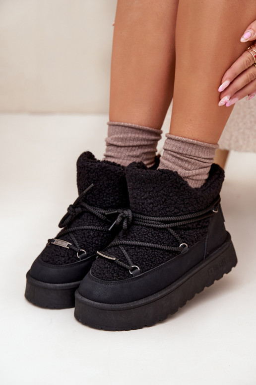 Botas de neve Feminino com uma plataforma com um casaco de pele Typu Baranek Big Star SS274109 cor preta