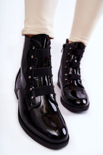 com efeito verniz aquecimento Botas com salto largo cor preta Geira 2