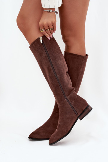 Botas de camurça de cano longo com saltos largos na cor marrom Eelin 2