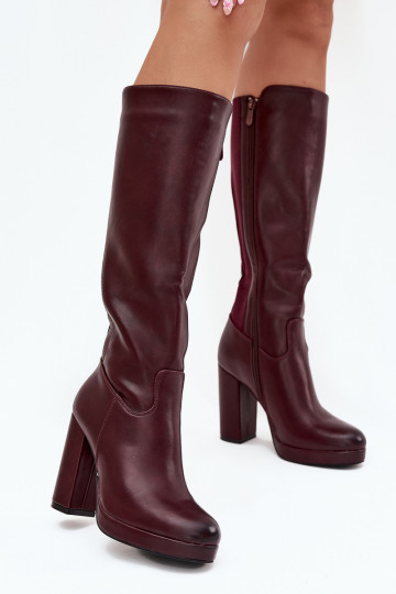 botas femininas joelho alto com salto Eko Pele Borgonha Thalina