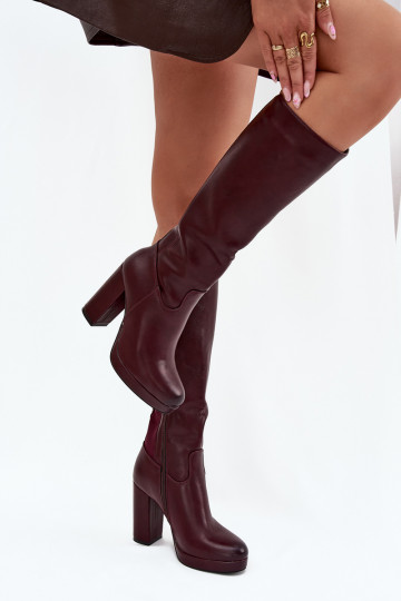 botas femininas joelho alto com salto Eko Pele Borgonha Thalina 2