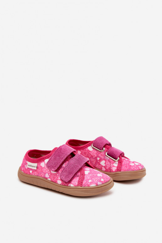 Chinelos Barefoot Infantil com corações Milami cor rosa Saphira