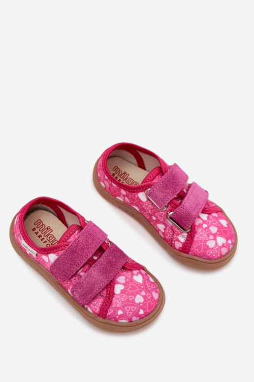 Chinelos Barefoot Infantil com corações Milami cor rosa Saphira