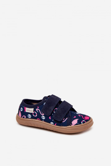 Chinelos infantis azul-marinho "Barefoot" com flamingos Milami Saphira
