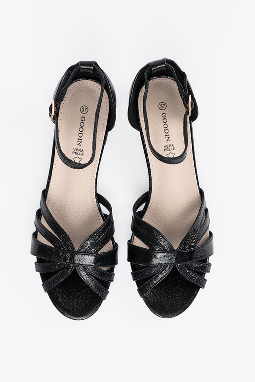 Estilo elegante cor preta sandálias com salto baixo