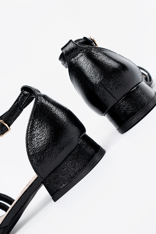 Estilo elegante cor preta sandálias com salto baixo