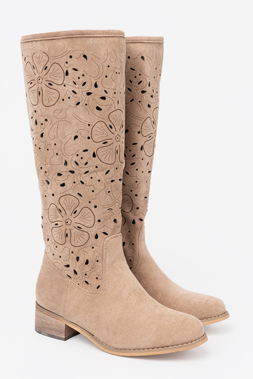 de camurça bege botas longas przed kolano