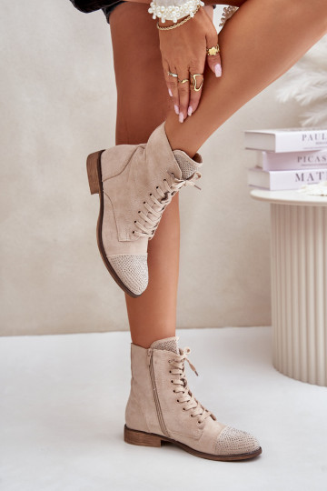 Decorado Botas com salto largo de camurça ecológicaoParae aquecimento cor de marfim Ellieo