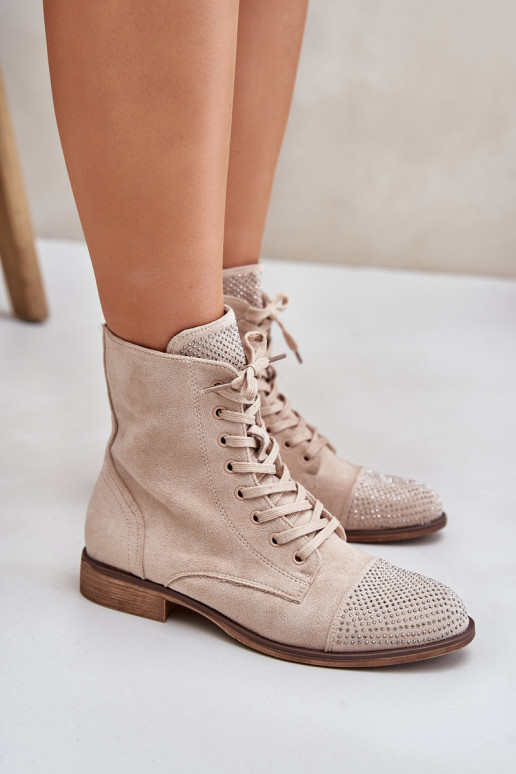 Decorado Botas com salto largo de camurça ecológicaoParae aquecimento cor de marfim Ellieo