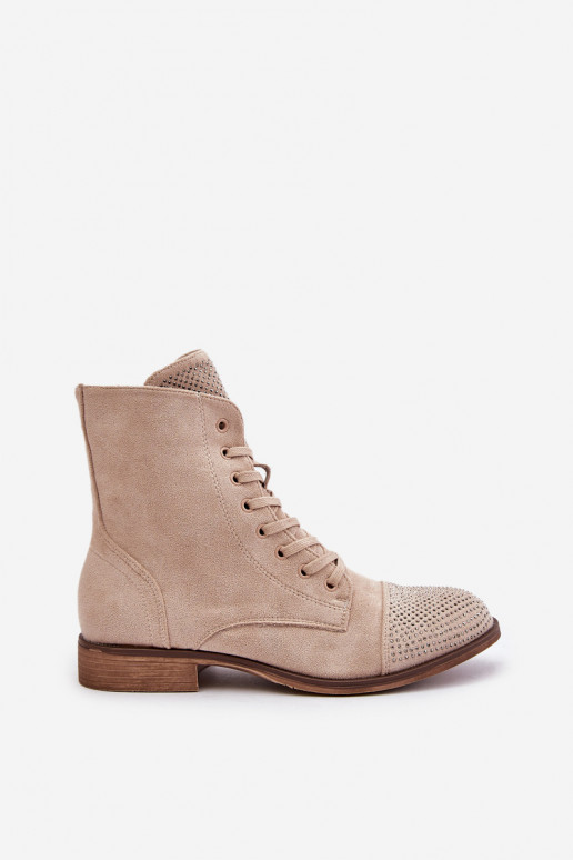 Decorado Botas com salto largo de camurça ecológicaoParae aquecimento cor de marfim Ellieo