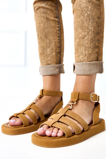 Sandalas romanas marrons com tiras no tornozelo Nargiz