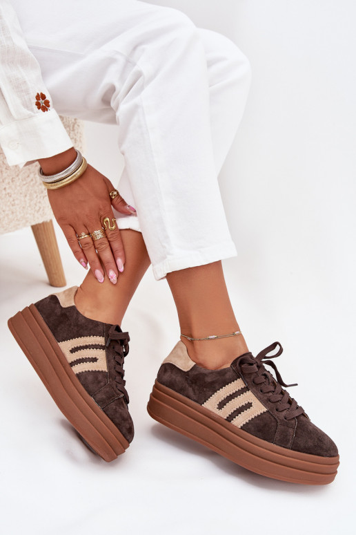 À modalo de tênis Feminino com uma plataformaHabilitadoturalnego de camurçau CzekoladoParae Eldira