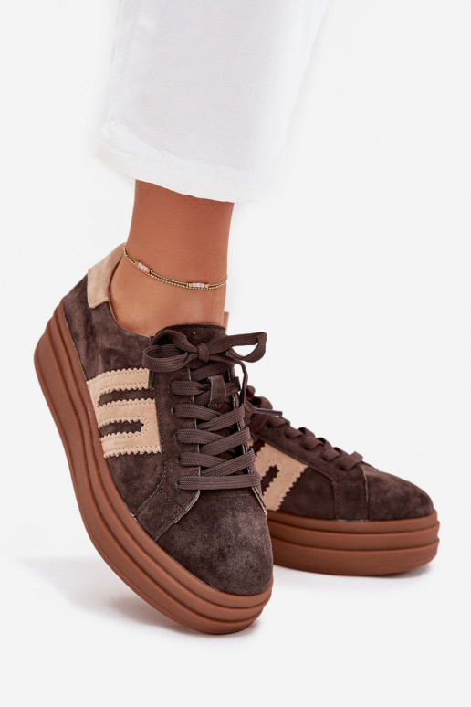 À modalo de tênis Feminino com uma plataformaHabilitadoturalnego de camurçau CzekoladoParae Eldira