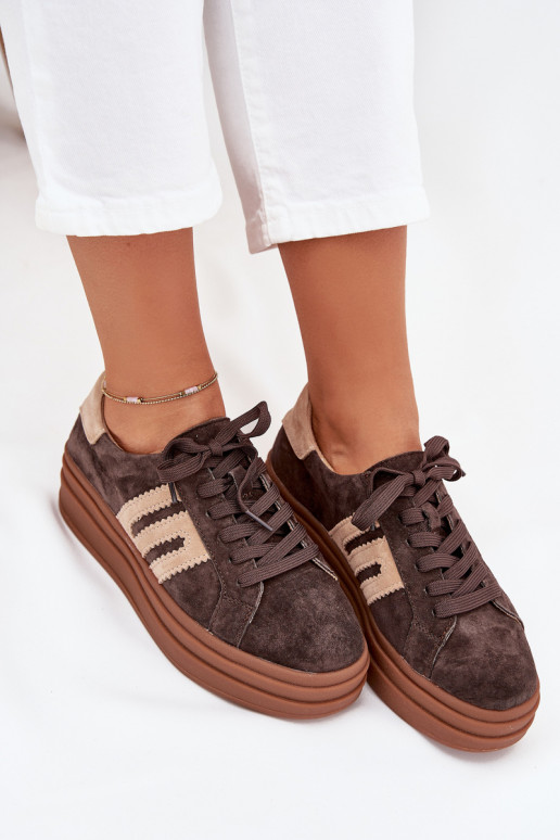 À modalo de tênis Feminino com uma plataformaHabilitadoturalnego de camurçau CzekoladoParae Eldira