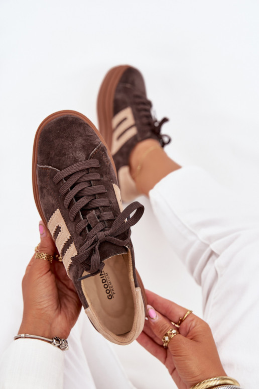 À modalo de tênis Feminino com uma plataformaHabilitadoturalnego de camurçau CzekoladoParae Eldira