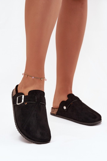 Chinelos Tamancos Feminino com uma plataforma cor prata com fivelas Big Star SS274736 cor preta 2