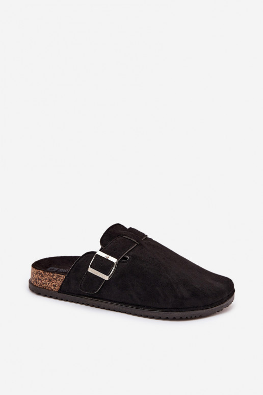 Chinelos Tamancos Feminino com uma plataforma cor prata com fivelas Big Star SS274736 cor preta