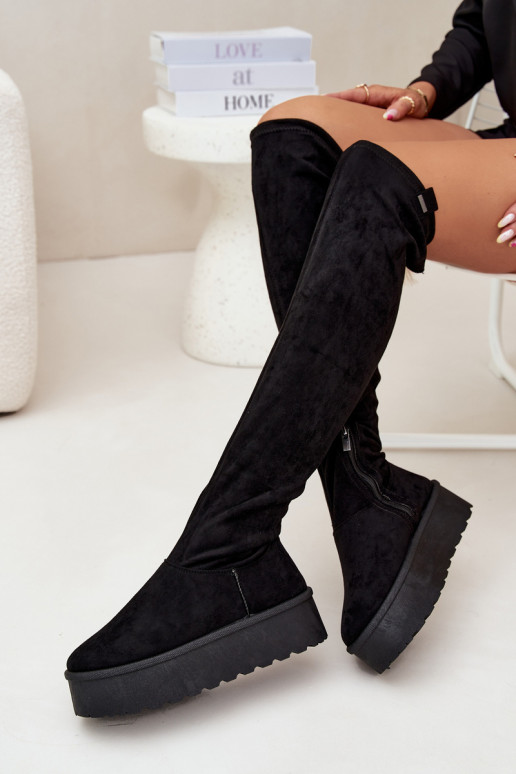 botas femininas com uma plataforma acima do joelho Big Star SS274264 cor preta