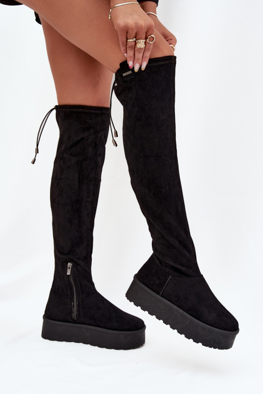 botas femininas com uma plataforma acima do joelho Big Star SS274264 cor preta