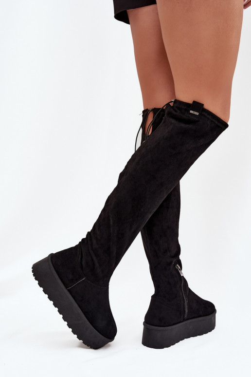 botas femininas com uma plataforma acima do joelho Big Star SS274264 cor preta