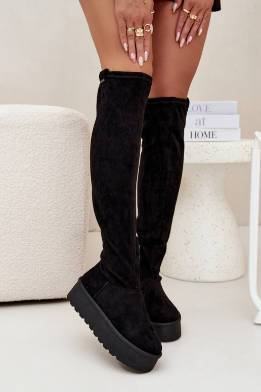 botas femininas com uma plataforma acima do joelho Big Star SS274264 cor preta