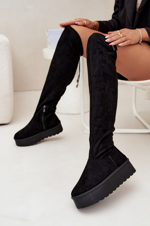 botas femininas com uma plataforma acima do joelho Big Star SS274264 cor preta
