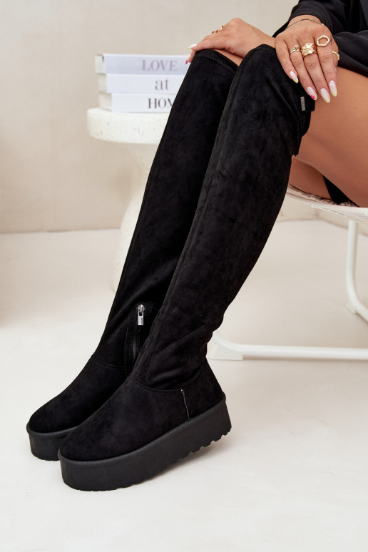 botas femininas com uma plataforma acima do joelho Big Star SS274264 cor preta