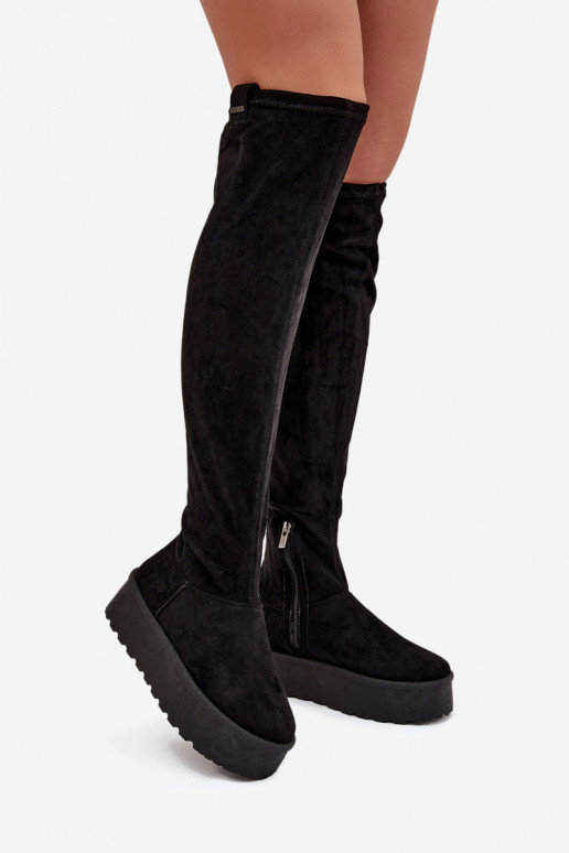botas femininas com uma plataforma acima do joelho Big Star SS274264 cor preta