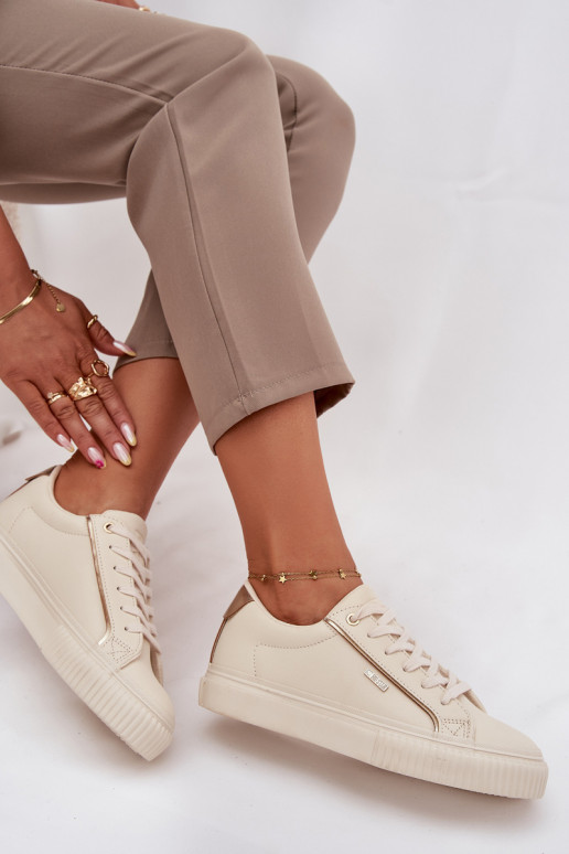 Feminino À modalo de tênis de couro ecológico Big Star SS274027 bege-cor dourada Feminino À modalo de tênis de couro ecológico Big Star SS274027 bege-cor dourada