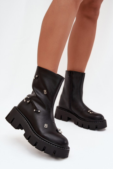 Botas femininas quentes em estilo castelo com detalhes bonitos na cor preta Thavira 2