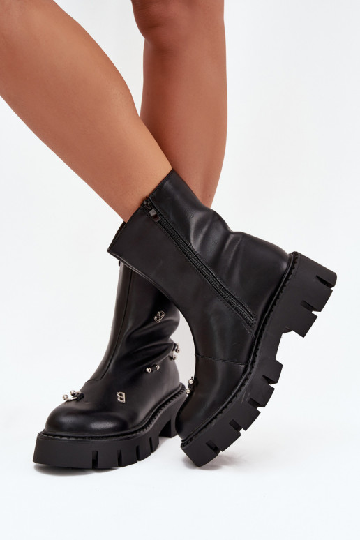 aquecimento Botas femininas Casal o castelo com lindos detalhes cor preta Thavira
