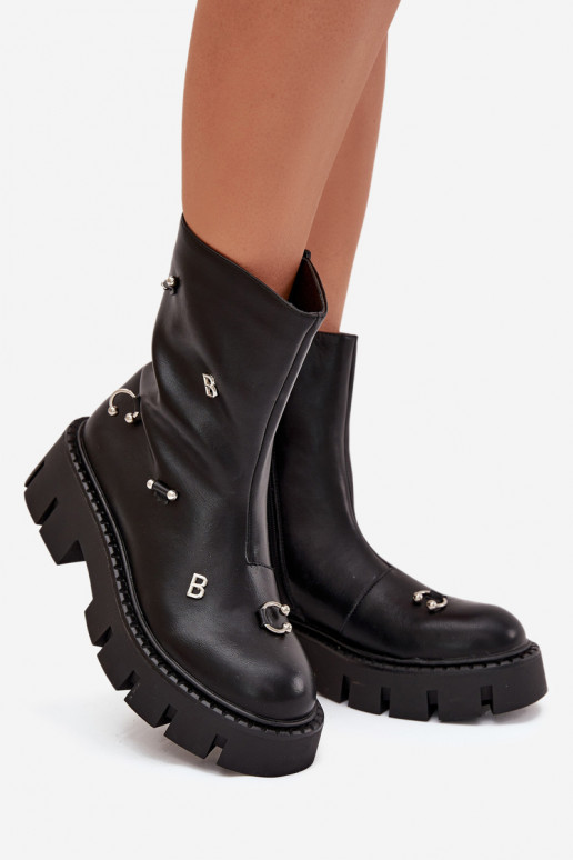 aquecimento Botas femininas Casal o castelo com lindos detalhes cor preta Thavira