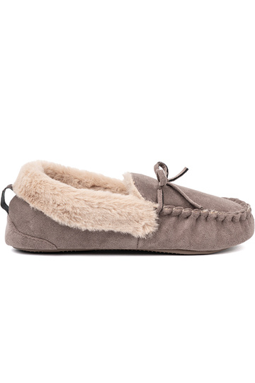 bege kapcie com um arco i puszystym Paranętrzem typu mocassins 2