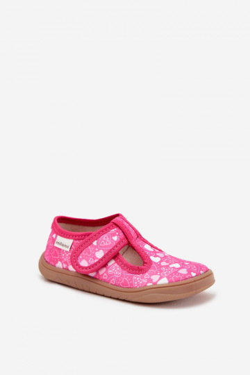 Chinelos barefoot infantis com corações e fechos adesivos Milami cor rosa Talirae