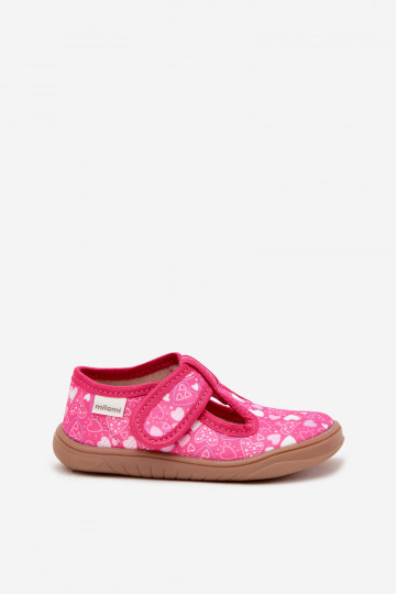 Chinelos barefoot infantis com corações e fechos adesivos Milami cor rosa Talirae 2