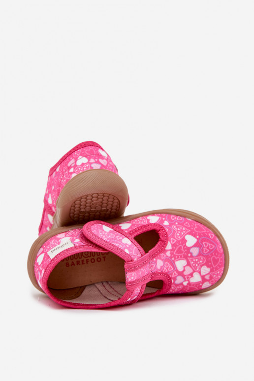 Chinelos Barefoot Infantil com corações com fixadores adesivos Milami cor rosa Talirae