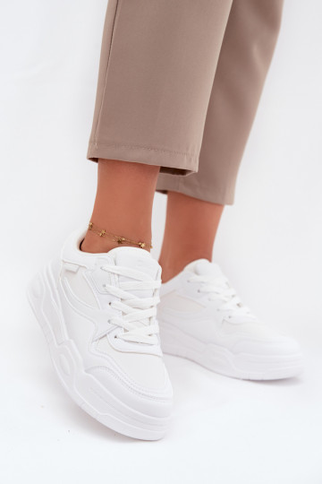 Tênis femininos brancos estilo sneakers com plataforma Big Star SS274590 HI-POLY SYSTEM
