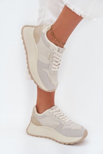Tênis femininos aquecidos na cor marfim estilo sneakers com plataforma Big Star SS274008 HI-POLY SYSTEM