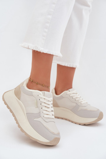 Tênis femininos aquecidos na cor marfim estilo sneakers com plataforma Big Star SS274008 HI-POLY SYSTEM 2