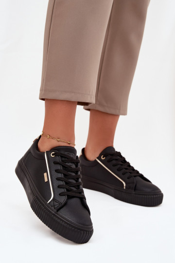 Tênis femininos pretos e dourados estilo sneakers em couro ecológico Big Star SS274025 2