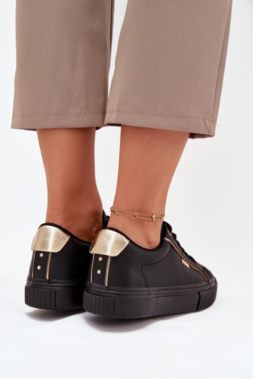 Feminino À modalo de tênis de couro ecológico Big Star SS274025 Preto e-cor dourada Feminino À modalo de tênis de couro ecológico Big Star SS274025 Preto e-cor dourada