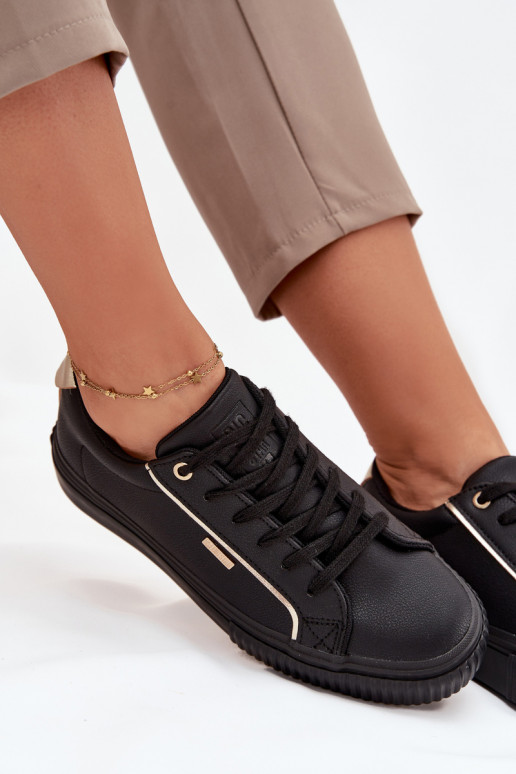 Feminino À modalo de tênis de couro ecológico Big Star SS274025 Preto e-cor dourada Feminino À modalo de tênis de couro ecológico Big Star SS274025 Preto e-cor dourada