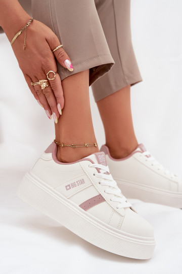 Tênis femininos brancos estilo sneakers com plataforma Big Star SS274346