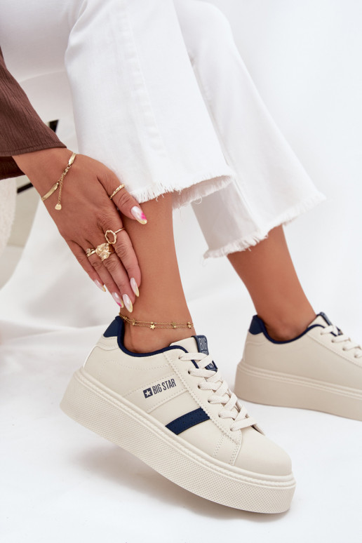 À modalo de tênis Feminino com uma plataforma Big Star SS274347 cor de marfim À modalo de tênis Feminino com uma plataforma Big Star SS274347 cor de marfim
