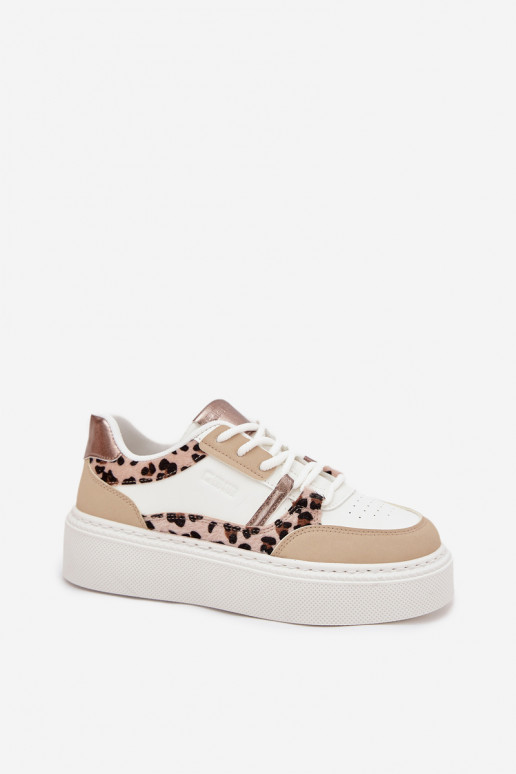 Feminino À modalo de tênis com uma plataforma Big Star SS274357 com padrões de pele de leopardo Branco-bege